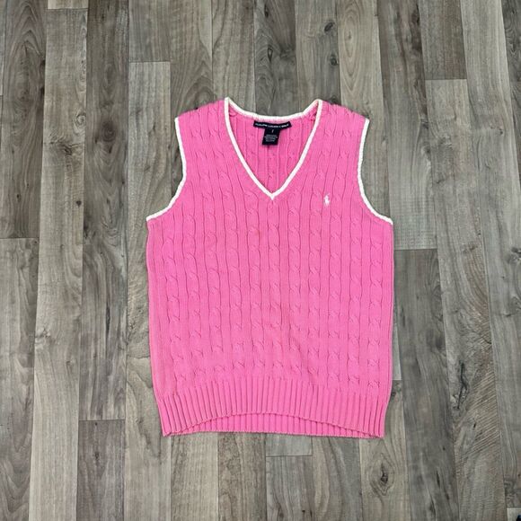 Ralph Lauren Sport v neck pink cable knit vest - Picture 1 of 6